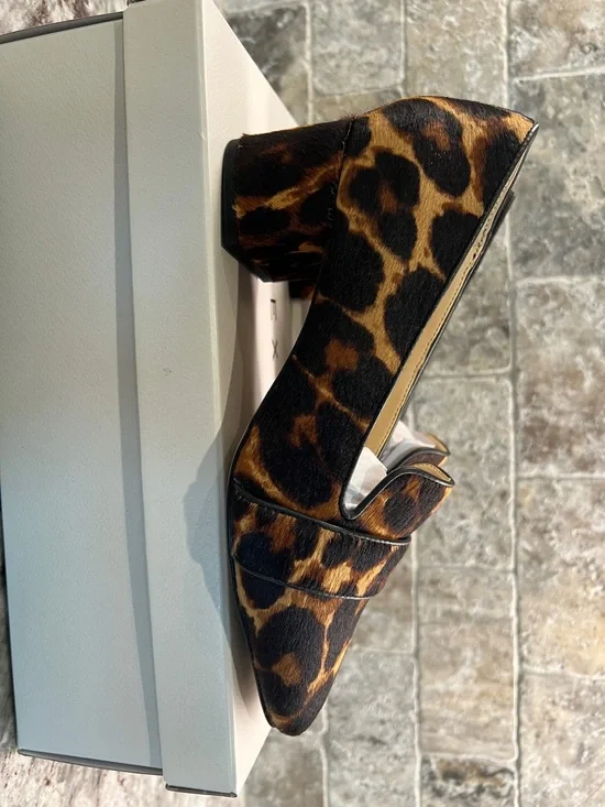 Alex Marie Leopard Print Mid Heel Loafers - Brown & Black - Picture 3 of 8